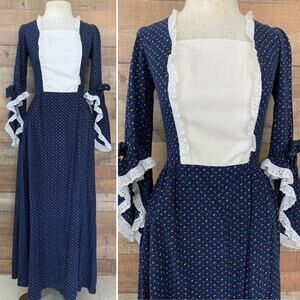 Vintage 1970’s Boho Prairie Maxi Dress Flutter Sleeve Calico Sz XS